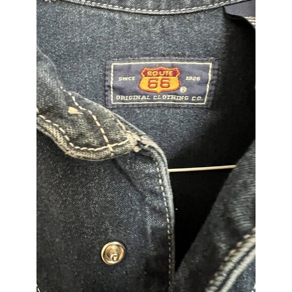 Route 66 Men Denim Shirt Pearl Snap Dark Blue Motorcycle Jacket L Vintage - Picture 6 of 10